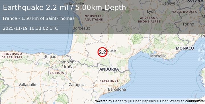 Earthquake FRANCE (2.2 ml) (2025-11-19 10:33:02 UTC)