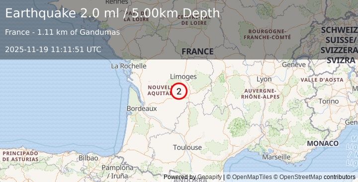 Earthquake FRANCE (2.0 ml) (2025-11-19 11:11:51 UTC)