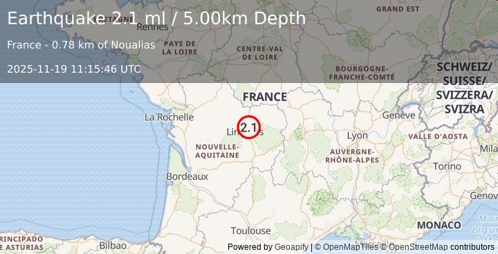 Earthquake FRANCE (2.1 ml) (2025-11-19 11:15:46 UTC)