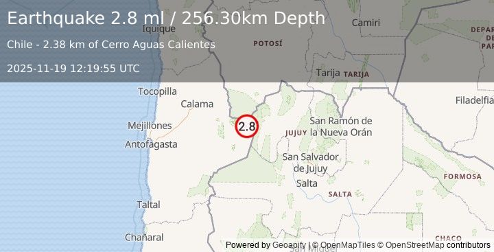 Earthquake ANTOFAGASTA, CHILE (2.8 ml) (2025-11-19 12:19:55 UTC)