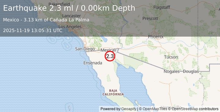 Earthquake BAJA CALIFORNIA, MEXICO (2.3 ml) (2025-11-19 13:05:31 UTC)