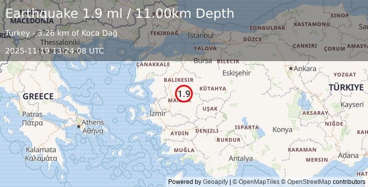 Earthquake WESTERN TURKEY (1.9 ml) (2025-11-19 13:24:08 UTC)