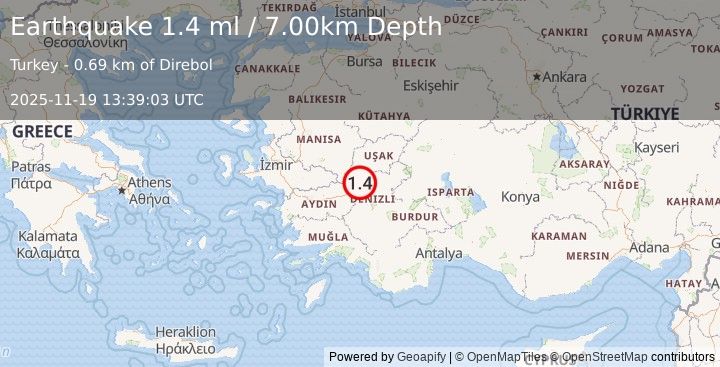 Earthquake WESTERN TURKEY (1.4 ml) (2025-11-19 13:39:02 UTC)