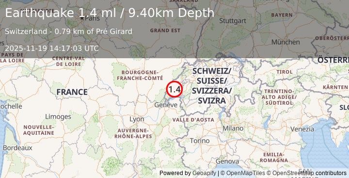 Earthquake SWITZERLAND (1.4 ml) (2025-11-19 14:17:03 UTC)
