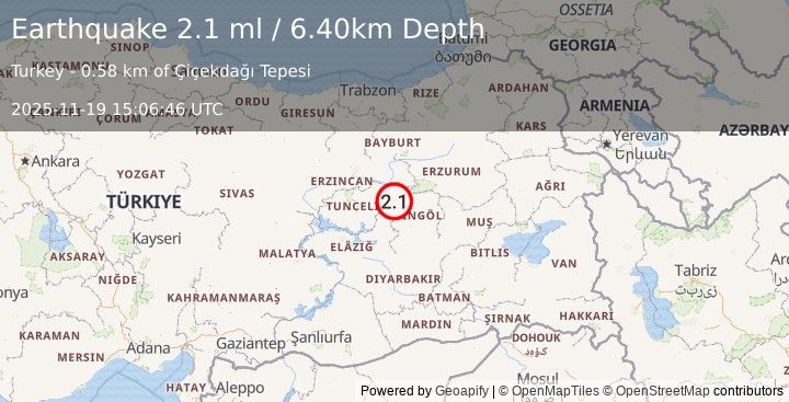 Earthquake EASTERN TURKEY (2.1 ml) (2025-11-19 15:06:46 UTC)