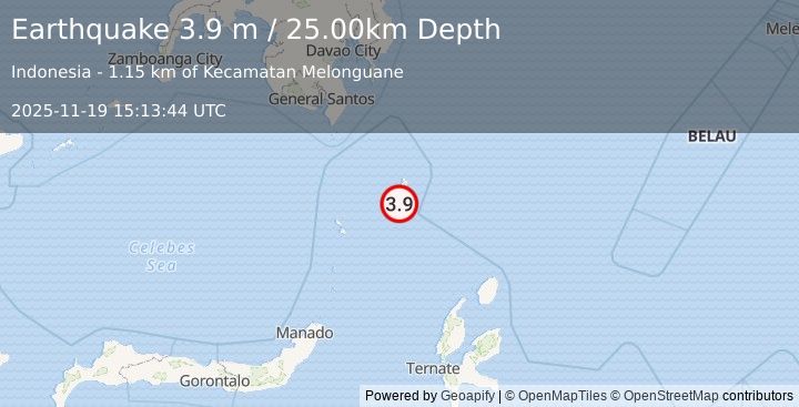 Earthquake KEPULAUAN TALAUD, INDONESIA (3.9 m) (2025-11-19 15:13:44 UTC)
