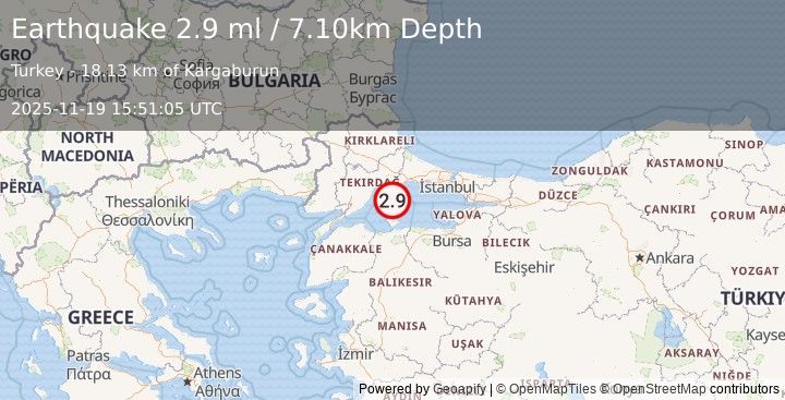 Earthquake WESTERN TURKEY (2.9 ml) (2025-11-19 15:51:05 UTC)