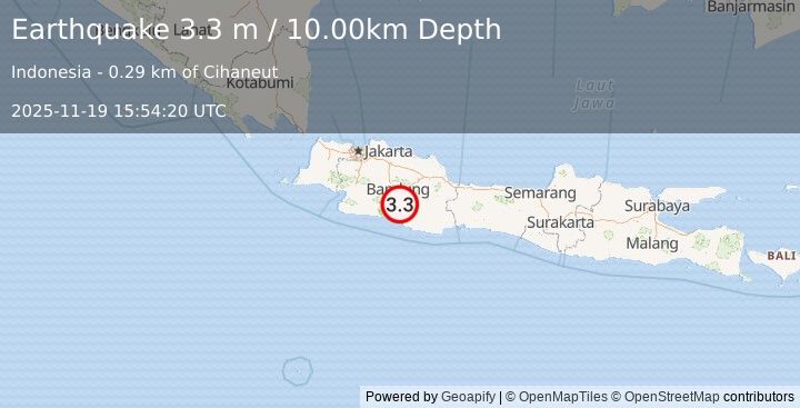 Earthquake JAVA, INDONESIA (3.3 m) (2025-11-19 15:54:20 UTC)