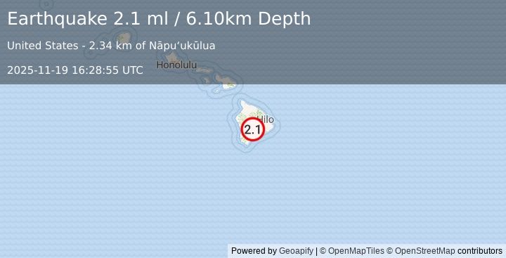 Earthquake ISLAND OF HAWAII, HAWAII (2.1 ml) (2025-11-19 16:28:55 UTC)