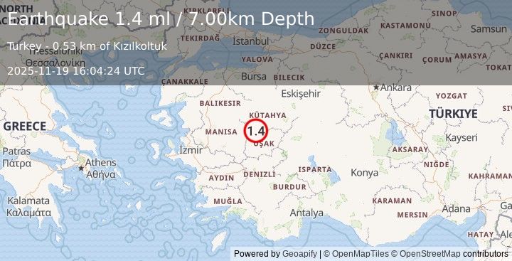 Earthquake WESTERN TURKEY (1.4 ml) (2025-11-19 16:04:24 UTC)