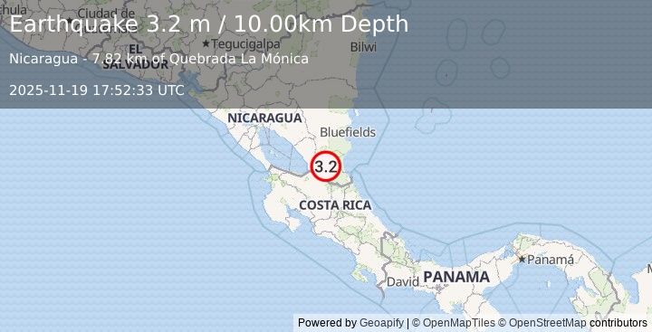 Earthquake NICARAGUA (3.2 m) (2025-11-19 17:52:33 UTC)