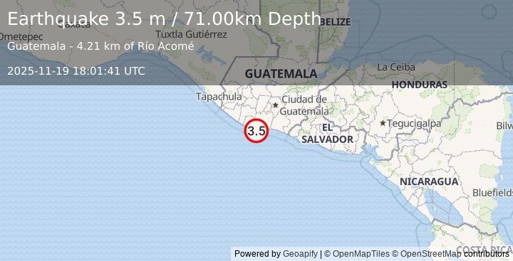 Earthquake OFFSHORE GUATEMALA (3.5 m) (2025-11-19 18:01:41 UTC)