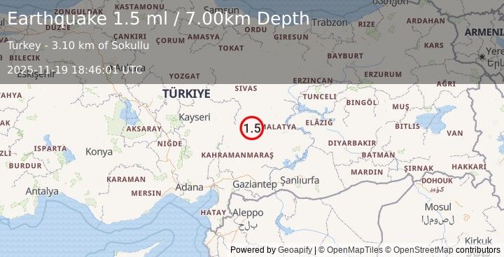 Earthquake CENTRAL TURKEY (1.5 ml) (2025-11-19 18:46:00 UTC)