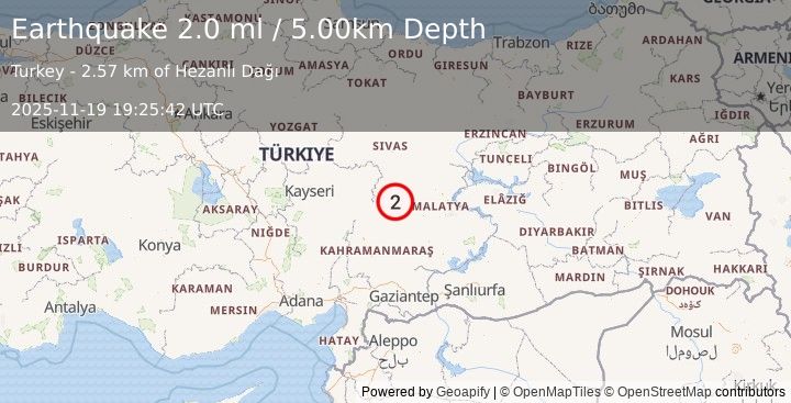 Earthquake CENTRAL TURKEY (1.9 ml) (2025-11-19 19:25:43 UTC)
