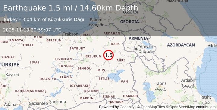 Earthquake EASTERN TURKEY (1.5 ml) (2025-11-19 20:59:07 UTC)