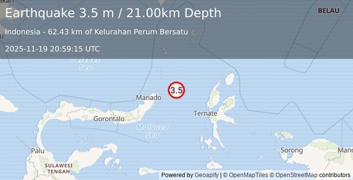 Earthquake MOLUCCA SEA (3.5 m) (2025-11-19 20:59:15 UTC)