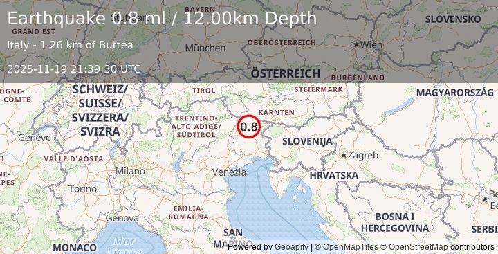 Earthquake NORTHERN ITALY (0.8 ml) (2025-11-19 21:39:30 UTC)