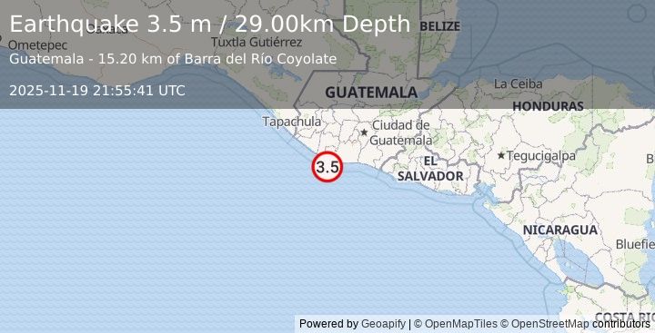 Earthquake OFFSHORE GUATEMALA (3.5 m) (2025-11-19 21:55:41 UTC)