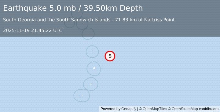 Earthquake SOUTH SANDWICH ISLANDS REGION (5.0 mb) (2025-11-19 21:45:22 UTC)
