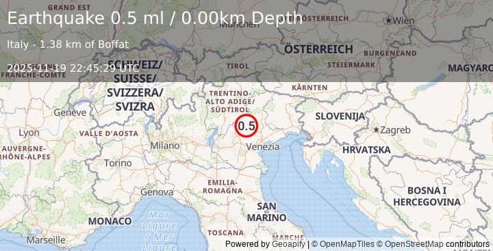 Earthquake NORTHERN ITALY (0.5 ml) (2025-11-19 22:45:29 UTC)