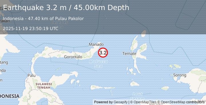 Earthquake MOLUCCA SEA (3.2 m) (2025-11-19 23:50:19 UTC)