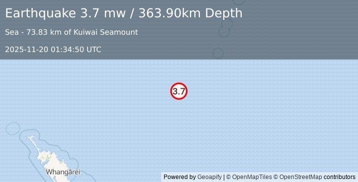 Earthquake SOUTH OF KERMADEC ISLANDS (3.7 mw) (2025-11-20 01:34:50 UTC)