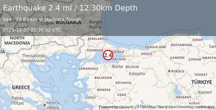 Earthquake WESTERN TURKEY (2.4 ml) (2025-11-20 01:36:02 UTC)