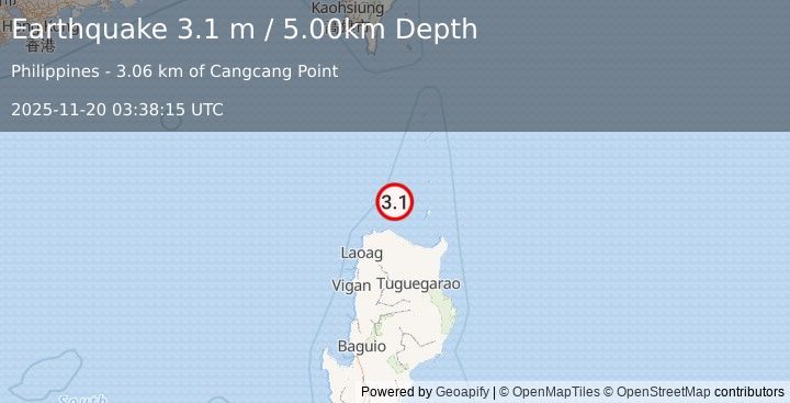 Earthquake BABUYAN ISL REGION, PHILIPPINES (3.1 m) (2025-11-20 03:38:15 UTC)