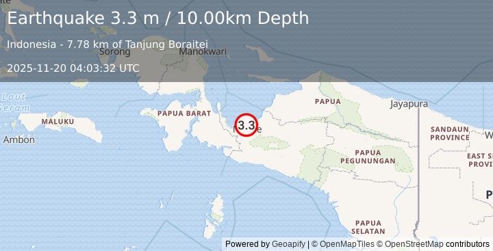Earthquake PAPUA, INDONESIA (3.3 m) (2025-11-20 04:03:32 UTC)