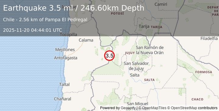 Earthquake ANTOFAGASTA, CHILE (3.5 ml) (2025-11-20 04:44:01 UTC)
