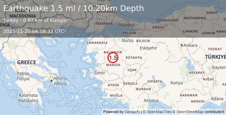 Earthquake WESTERN TURKEY (1.5 ml) (2025-11-20 04:59:33 UTC)