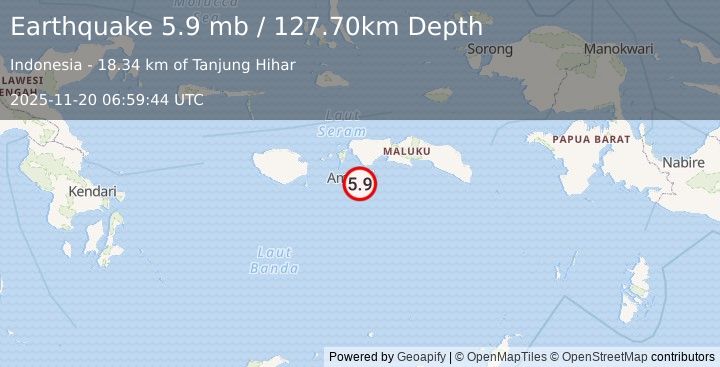 Earthquake SERAM, INDONESIA (5.8 mw) (2025-11-20 06:59:44 UTC)