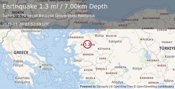 Earthquake WESTERN TURKEY (1.3 ml) (2025-11-20 07:52:59 UTC)
