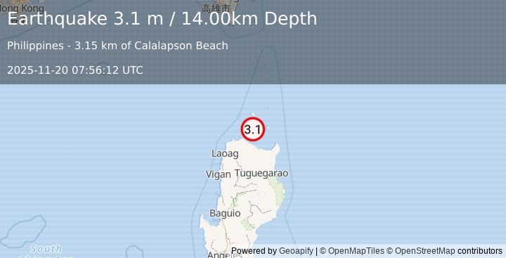 Earthquake LUZON, PHILIPPINES (3.1 m) (2025-11-20 07:56:12 UTC)