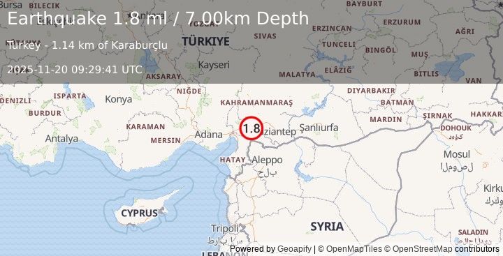 Earthquake CENTRAL TURKEY (1.8 ml) (2025-11-20 09:29:41 UTC)