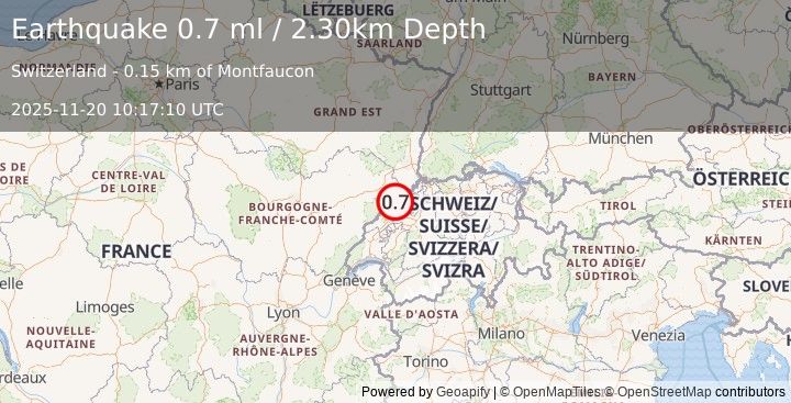 Earthquake SWITZERLAND (0.7 ml) (2025-11-20 10:17:10 UTC)