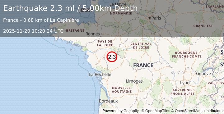 Earthquake FRANCE (2.3 ml) (2025-11-20 10:20:24 UTC)