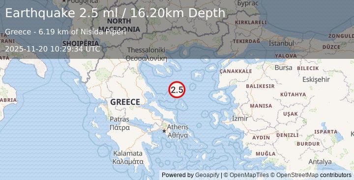 Earthquake AEGEAN SEA (2.5 ml) (2025-11-20 10:29:34 UTC)