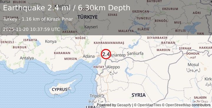 Earthquake CENTRAL TURKEY (2.4 ml) (2025-11-20 10:37:59 UTC)