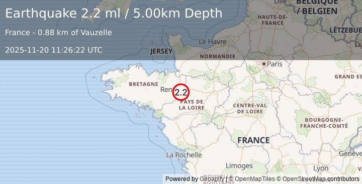 Earthquake FRANCE (2.2 ml) (2025-11-20 11:26:22 UTC)