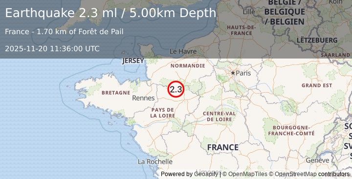 Earthquake FRANCE (2.3 ml) (2025-11-20 11:36:00 UTC)