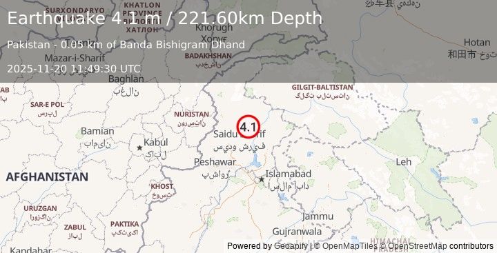 Earthquake HINDU KUSH REGION, AFGHANISTAN (4.0 mb) (2025-11-20 11:49:08 UTC)
