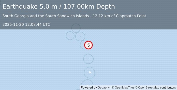 Earthquake SOUTH SANDWICH ISLANDS REGION (4.9 mb) (2025-11-20 12:08:44 UTC)