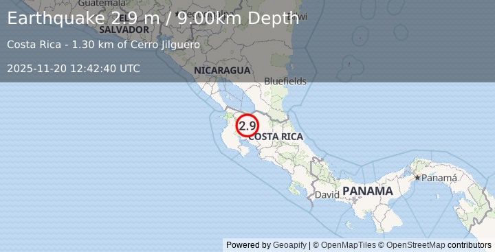 Earthquake COSTA RICA (2.9 m) (2025-11-20 12:42:40 UTC)