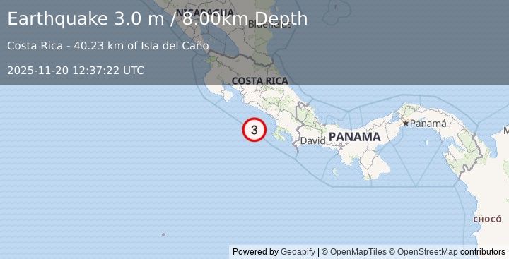 Earthquake OFF COAST OF COSTA RICA (3.0 m) (2025-11-20 12:37:22 UTC)