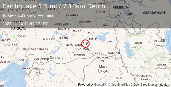 Earthquake EASTERN TURKEY (1.5 ml) (2025-11-20 12:49:17 UTC)
