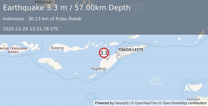 Earthquake TIMOR REGION (3.3 m) (2025-11-20 13:31:28 UTC)