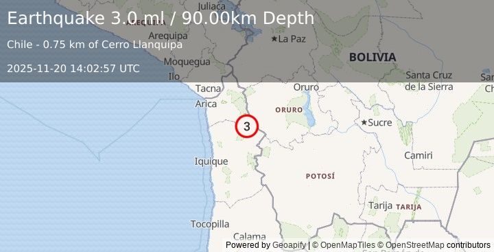 Earthquake TARAPACA, CHILE (2.9 m) (2025-11-20 14:03:03 UTC)
