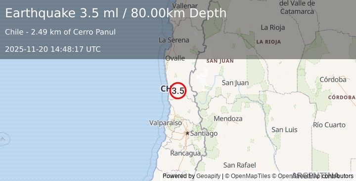 Earthquake COQUIMBO, CHILE (3.5 ml) (2025-11-20 14:48:17 UTC)