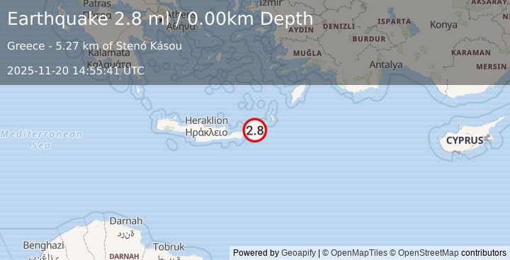 Earthquake CRETE, GREECE (2.8 ml) (2025-11-20 14:55:41 UTC)